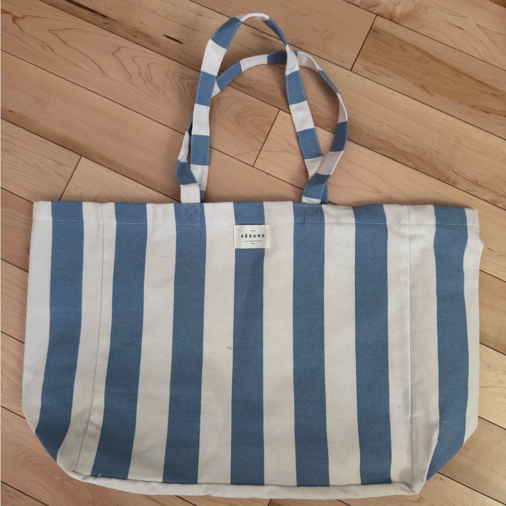 Sezane Blue and Cream Striped Tote brand new
